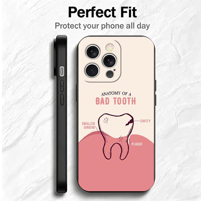 Tooth Dentist Pattern Soft Phone Case for iPhone 16 16E 17 Air 15 Pro Max 14 Plus 13 Mini 11 12 7 Black Cover Back Shell