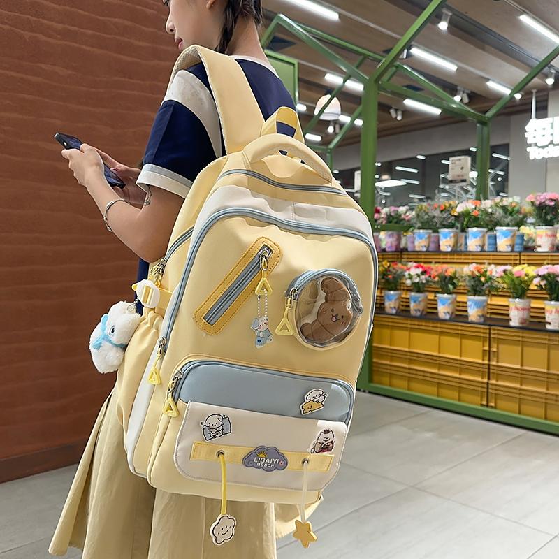 College Style Schoolbag Women's Contrast Color Stitching Large Capacity Backpack