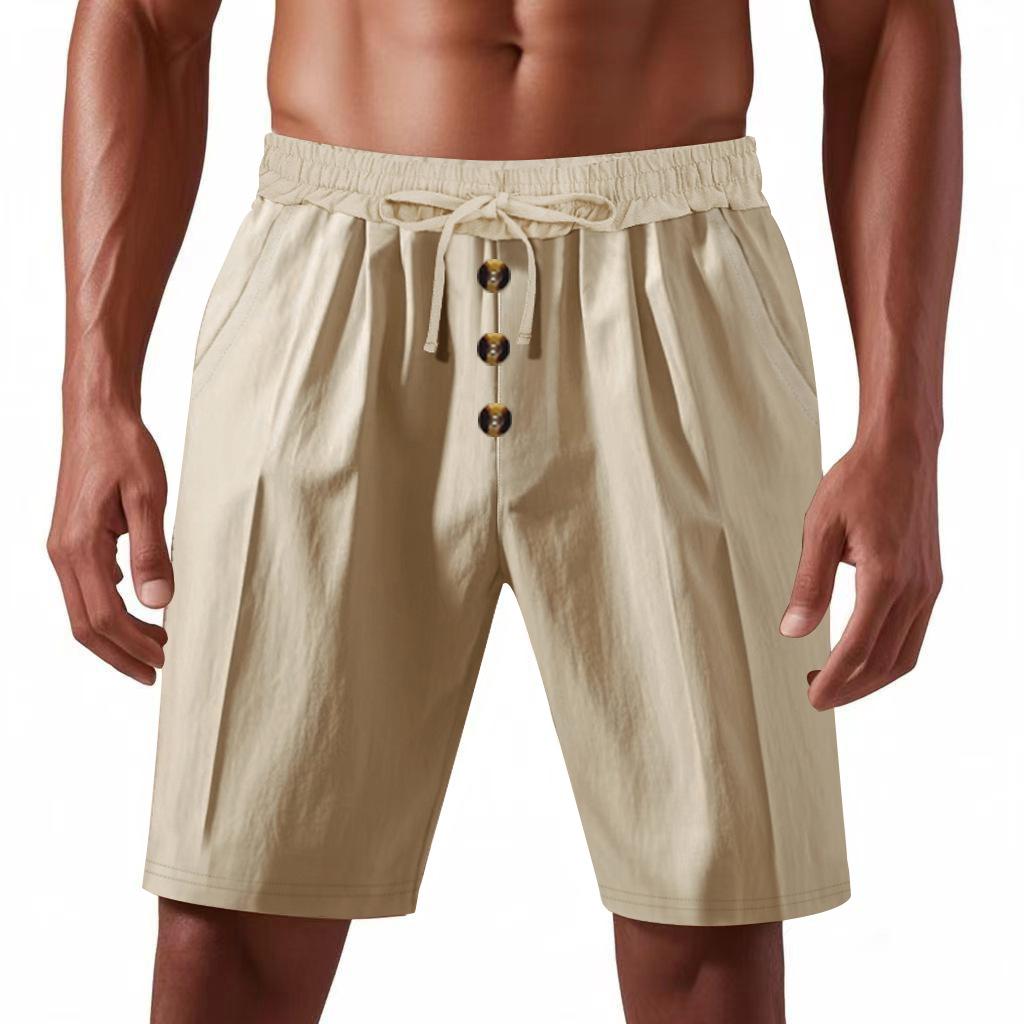 Men's Linen Trousers Summer Shorts Beach Casual Loose Straight Five Sports Shorts Man