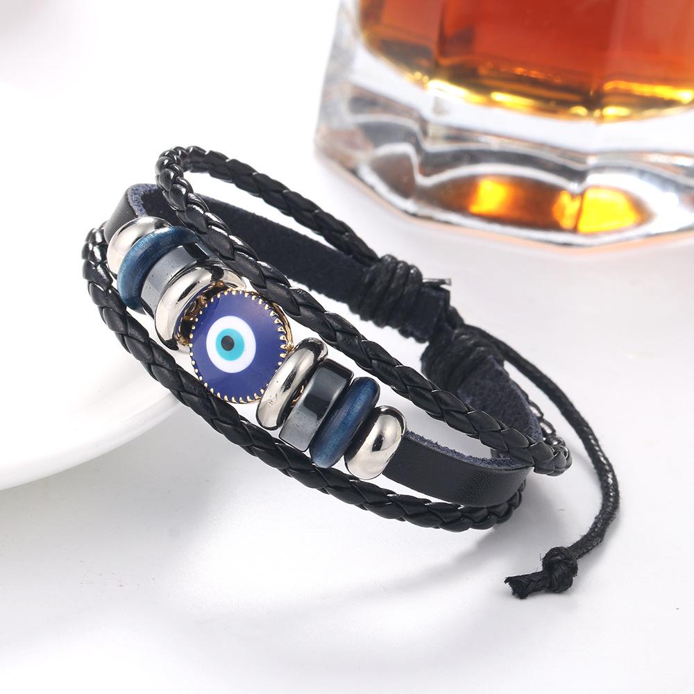 European and American Retro Oil Drip Blue Eye Cowhide Leather Bracelet
