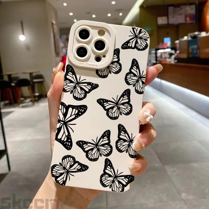 Black Butterfly Pattern Phone Case For iPhone 16 15 14 13 12 11 Pro Max Mini 7 8 Plus XS XR X Shockproof Silicone Soft Cover