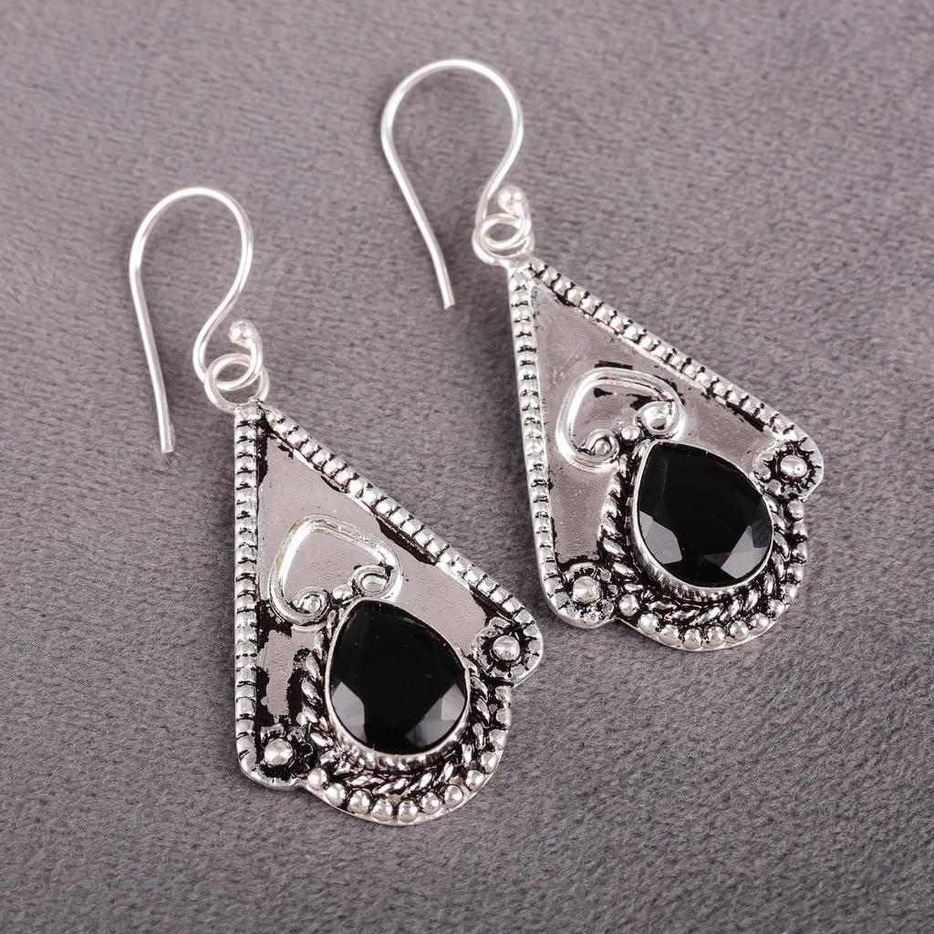 Black Onyx 925 Solid Sterling Silver Earrings, Handmade Gemstone Jewelry Earrings For Memorial Day