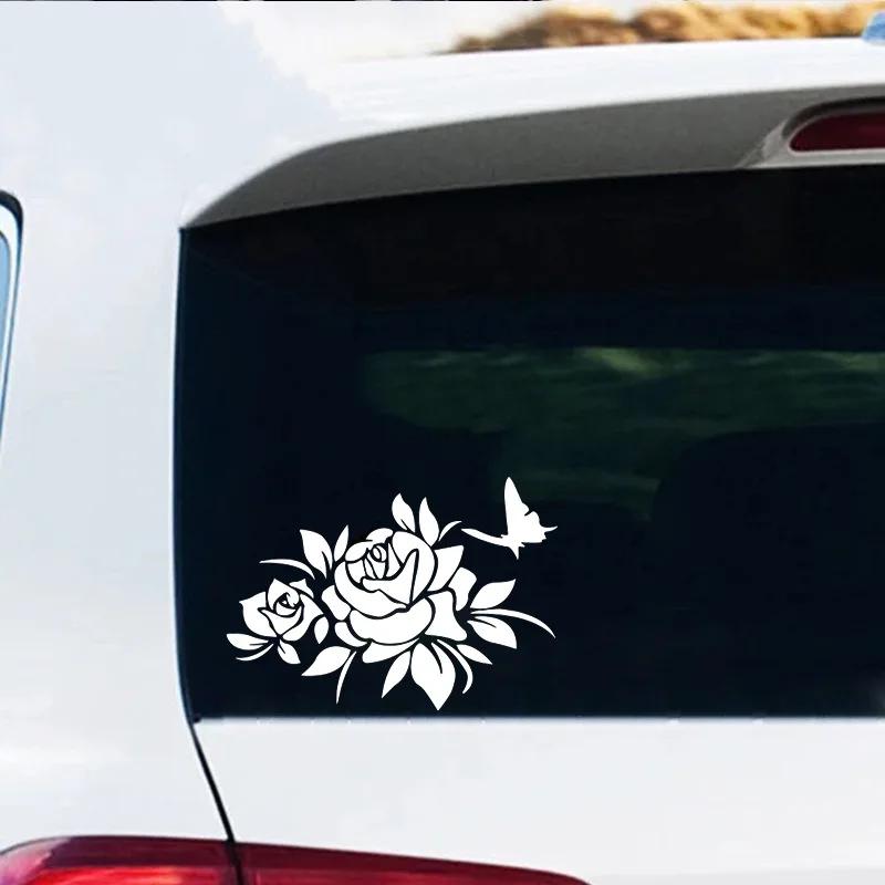 24x17cm Butterflies Love Flowers Car Sticker Auto Body Bumper Windows Motorcycle Laptop Walls Vinyl Film Decal Car Accessories