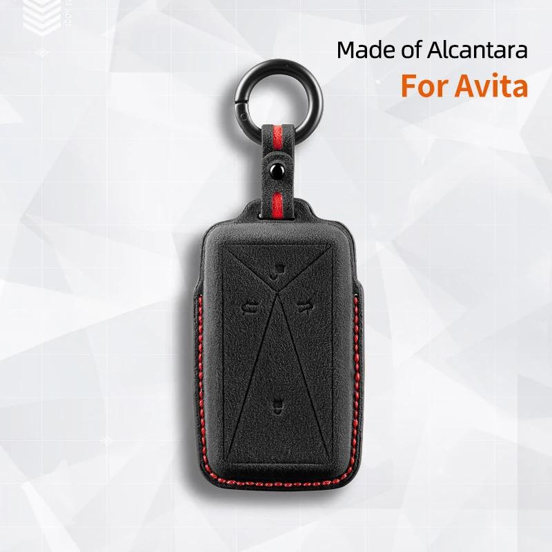 Interior Mouldings Alcantara Suede Car Remote Smart Key Case Cover Shell For Avatr Avita 11 12 Protector Keyless Keychain Access
