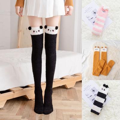Panda Knee Lengthening Women's Fashion Sleep Sock Coral Fleece Socks Stockings Floor Socks