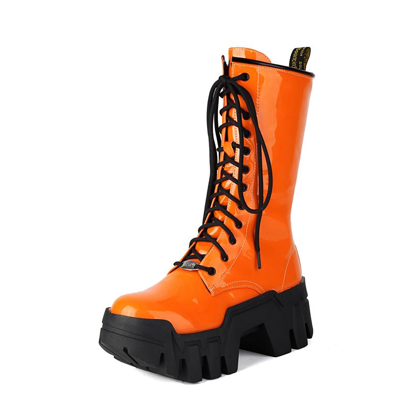 Meotina Women Ankle Boots Round Toe Chunky High Heels Lace-up Zipper Platform Short Boots Ladies Fashion Shoes Winter Yellow 44