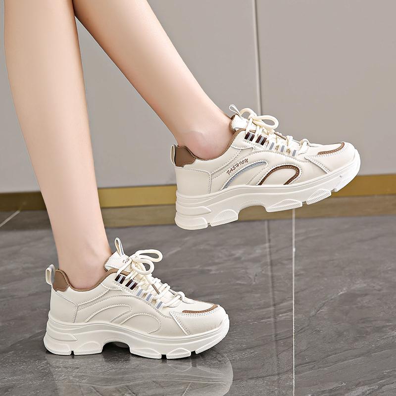 Fashion CRLAYDK Fashion Womens Walking Shoes Platform Chunky Walking Sneakers Lace Up Casual Leather Running Ladies Sports Tennis