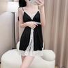 Women's Summer Halter Pajamas with Chest Pads, Lace Suspender Pajamas, Long-sleeved Two-piece Set, Sexy Pure Desire Ice and Snow Silk Loungewear