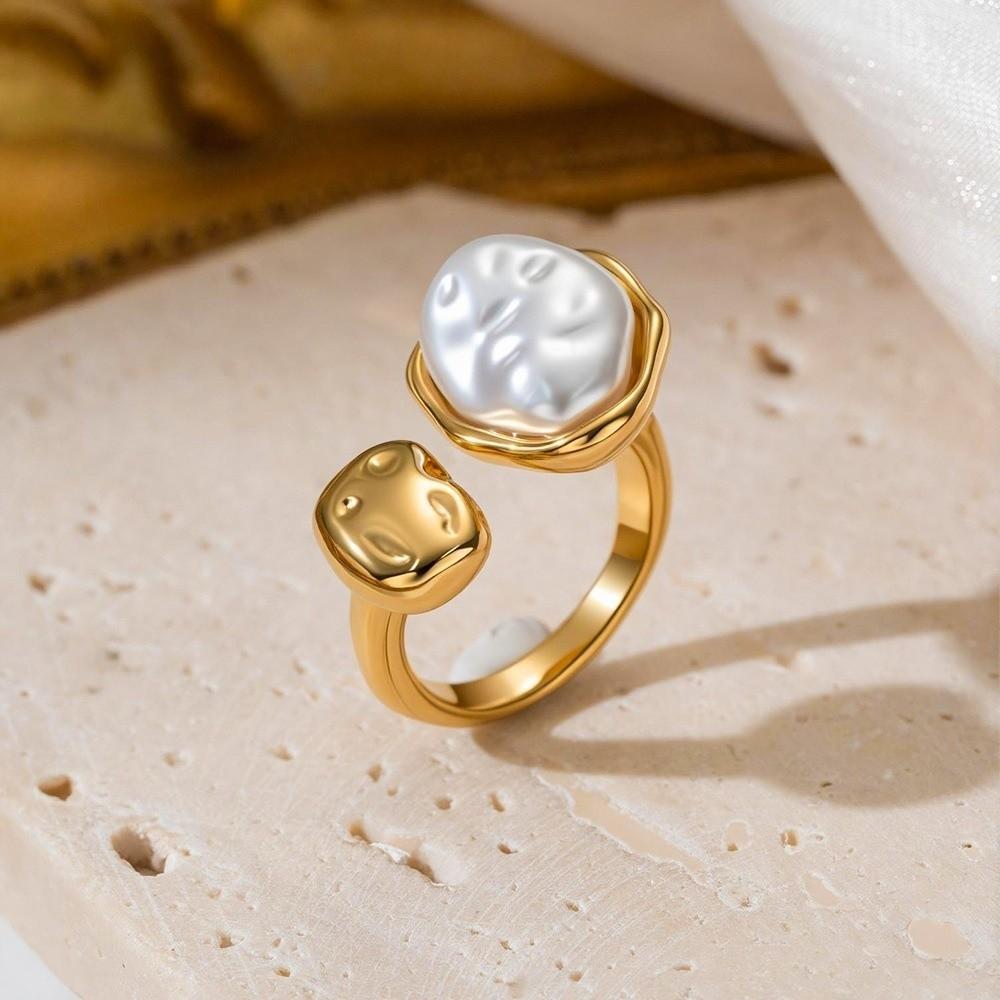 Simulated Pearls Zirconia Ring Geometry Design Alloy Platinum Finger Ring Retro Style Gold Plated Retro Jewelry Rings Daily Wear