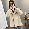 Women Jacket Fake Two-piece Drawstring Double-breasted Long Sleeves Cardigan Contrast Color Jacket
