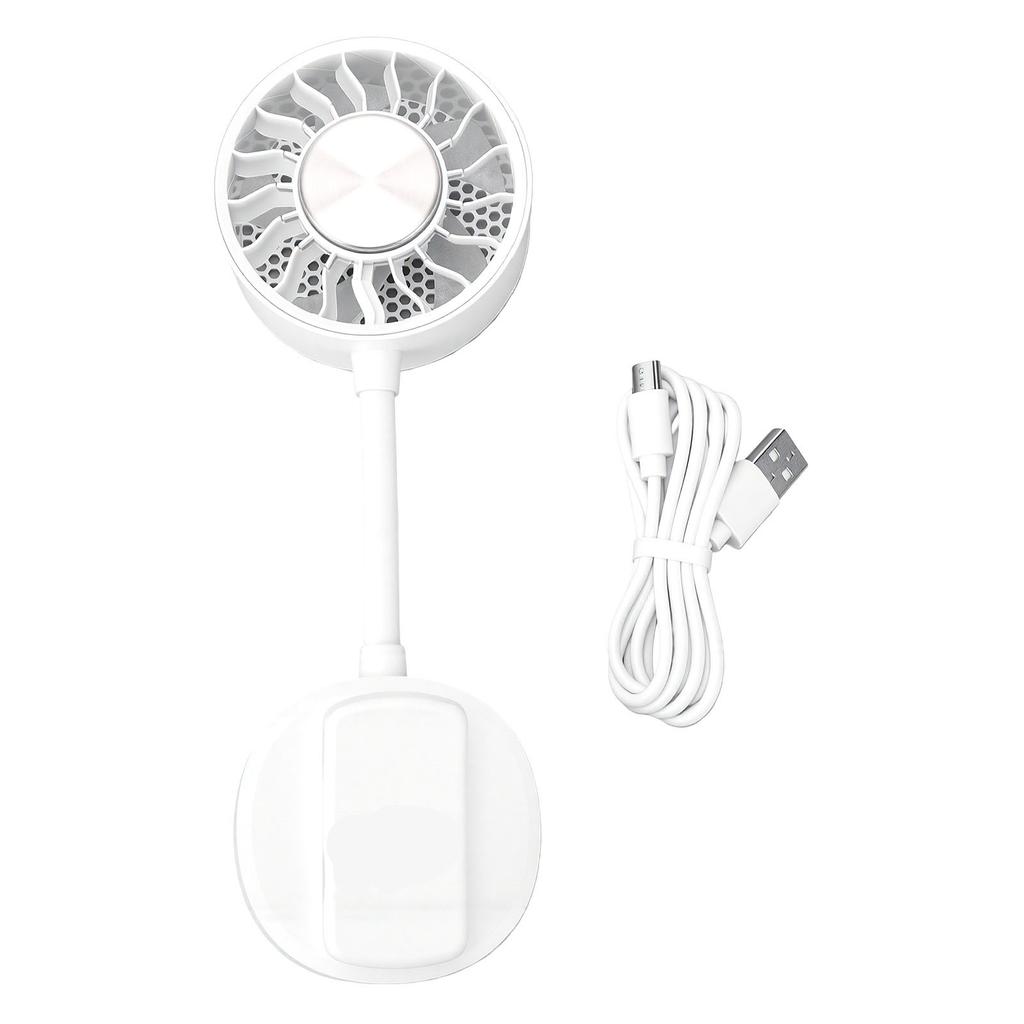 Magnetic Phone Clip Fan Portable USB Rechargeable Handheld Personal Fan with Cooling Pad Adjustable Gooseneck White
