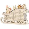 Christmas Advent Calendar, 2021 Light Up Table Xmas Wooden Sleigh Holiday Decoration with Countdown Drawer, Village, for kids Adults