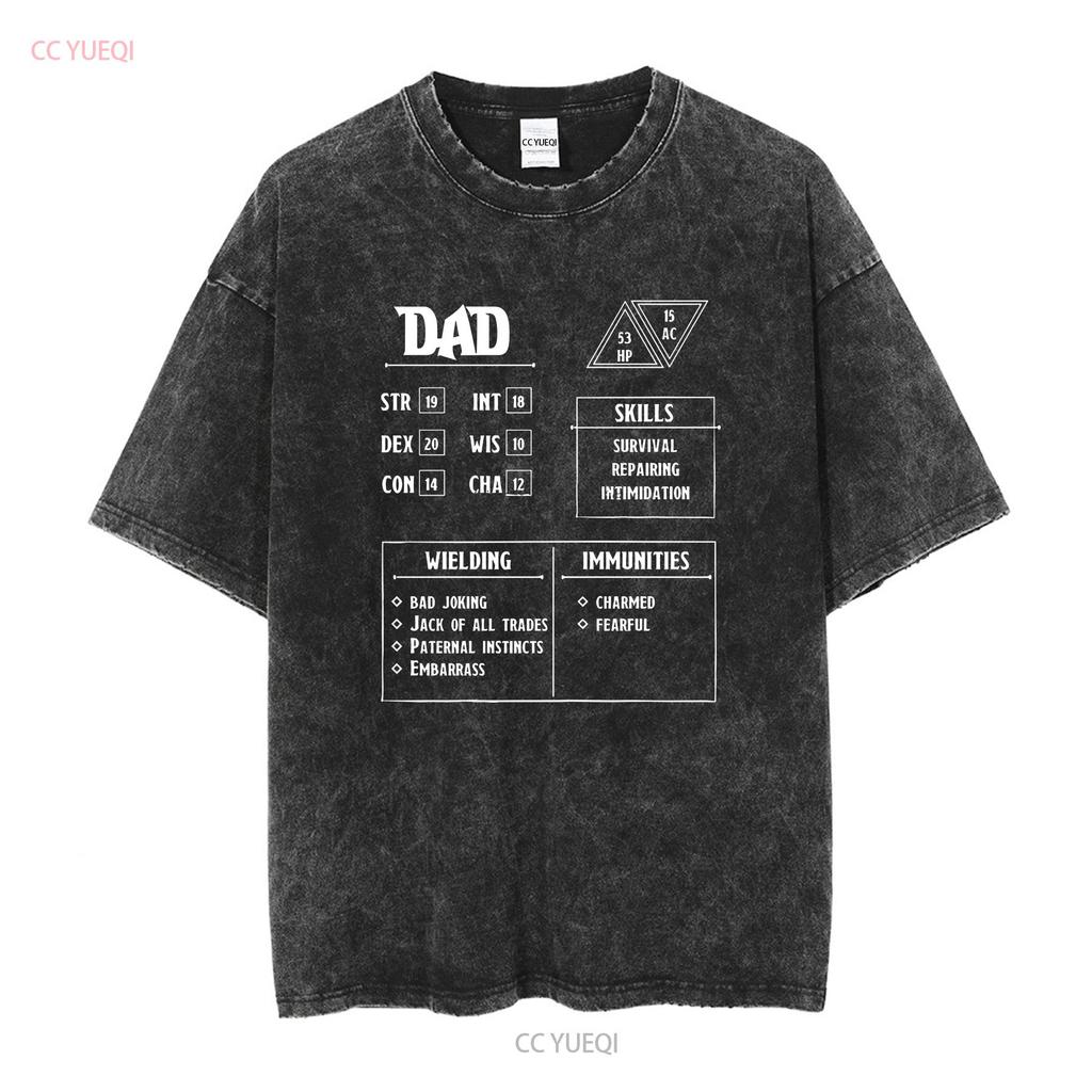 Dad Character Sheet T Shirt DnD Role Playing Vintage Washed Stylish Casual Homme Top For Everyday Wear Fashion Graphic Soft