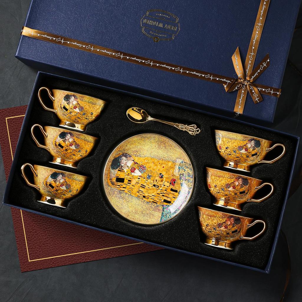 European Style Bone China Coffee & Tea Cup Set with Saucer - Retro English Afternoon Tea Gift Box