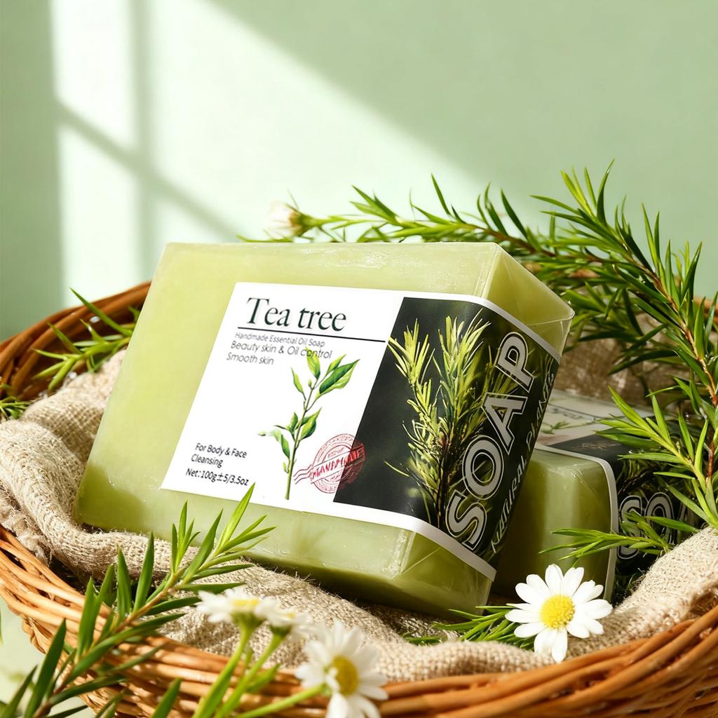 2Pcs100G Tea Tree Oil Soap Bar Deep Cleansing Facial Bath Bar Acne Pimple Control New Formula
