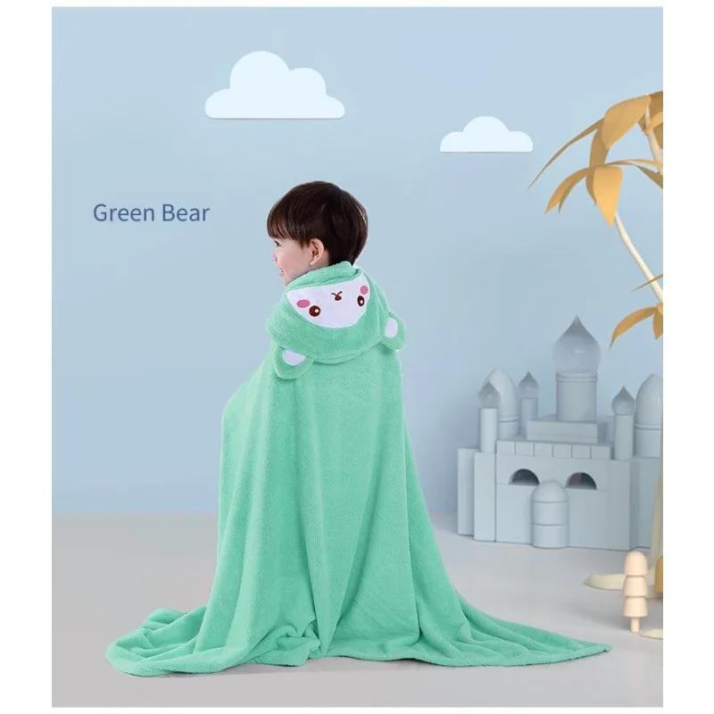 Winter Coral Fleece Kids Hooded Bath Towel 105x150cm Soft Wearable Bathrobe Cape Children Animal Bath Wrap Poncho for Toddlers