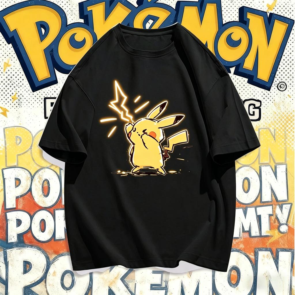Summer Pok mon Anime Pikachu Cotton Oneck Printed Tshirt for ChildrenAdults Harajuku Casual Versatile Short Sleeve Y2K Top