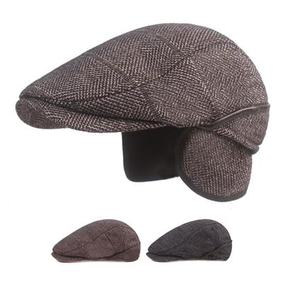 Berretto basco di mezza età e anziano Autunno Inverno Berretto in avanti Cappello di protezione per le orecchie spesso Berretto con visiera Berretto da giornalaio per uomo