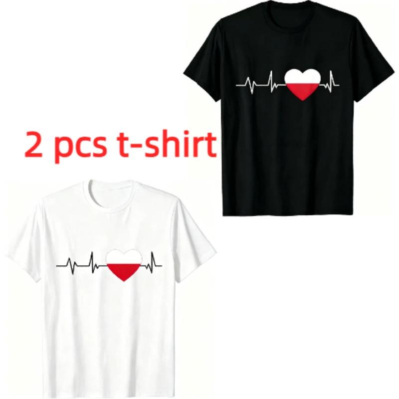 Fun I Love Poland Pattern Print Men's T-shirt Summer Men's and Women's Casual Fashion Tops Men's Short Sleeve T-shirt Oversize Clothing