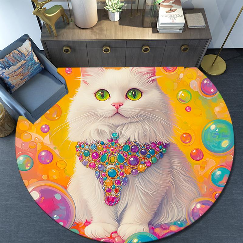 Magical Cat Round Area Rug,Carpet Rug for Living Room Bedroom Sofa Playroom Decor,Non-slip Floor Mat