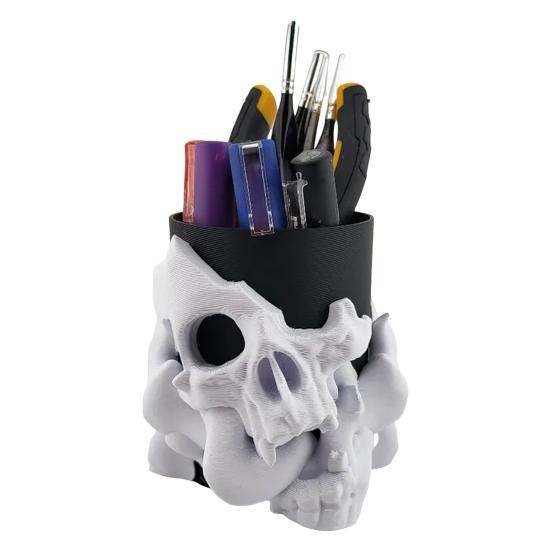 Skull Pen Holder Makeup Brush Holder Bathroom Storage Holder Skeleton Desk Organizer for Keys Cosmetic Tools Halloween Decorations