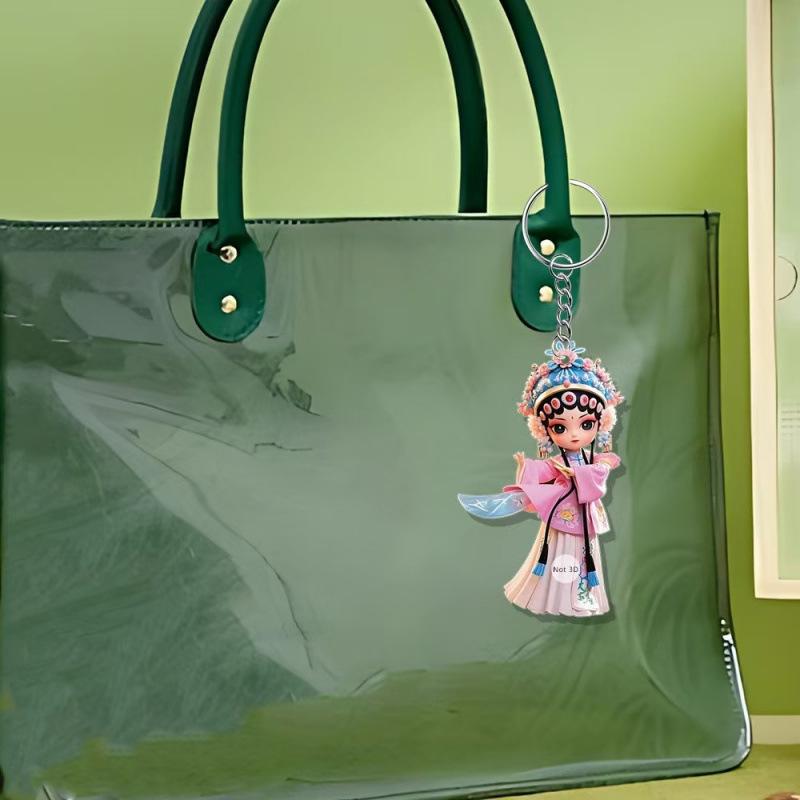 Flower Girl Chinese Peking Opera Pendant - Acrylic Character Costume Decorative Keychain for Theatre Use