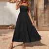 Strapless Dress For Women Color Summer Beach Boho Smocked Tube Top Straps Swing Dress