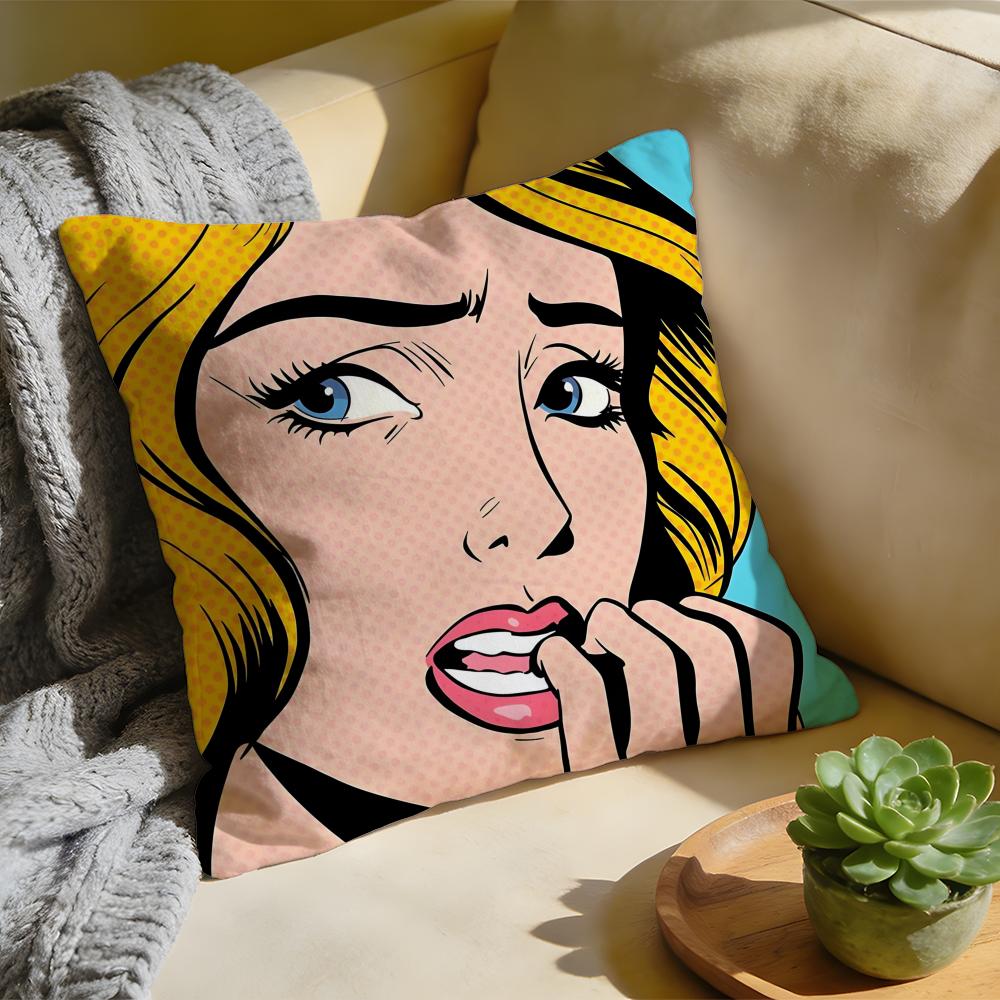 Cushion Cover Washed Linen Soft Breathable Decorative Case for Sofa Home Pillow Cover Roy Lichtenstein