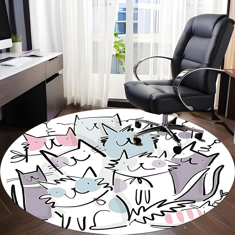 1pc Cat Family Office Round Area Rug, Indoor Mat Suitable ForOffice, Under Office Chairs Bedroom Living Room Home Decor, Room Decot196