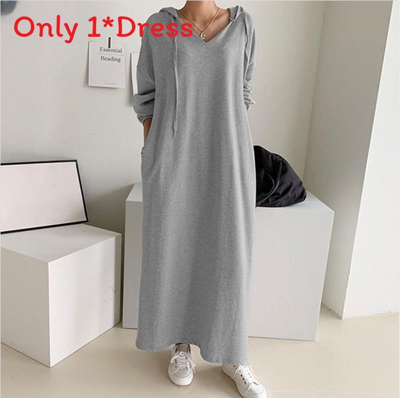 Cotton Long Sleeve Hoodie Dress With Casual Style For Autumn Winter Women