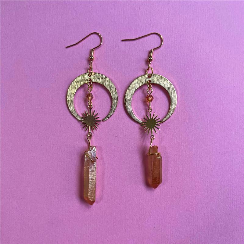 Bohemian Moon And Star Quartz Earrings With Electroplated Alloy For Fashion Jewelry