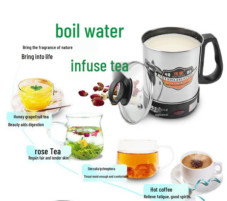Tazza Elettrica Portatile in Acciaio Inossidabile per Bollire l'Acqua, Cucinare e Scaldare il Latte