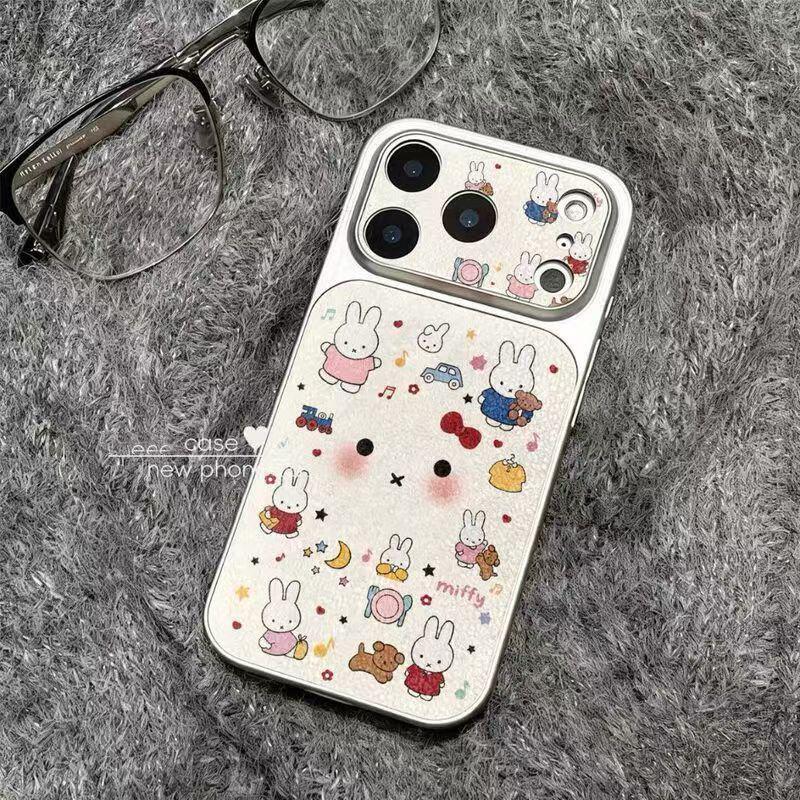 

Miffy Rabbit Full Cover Case for Apple 17 Pro Max - Large Window, Silver Frame, Corning Glass, Creative Design Apple 15 Plus