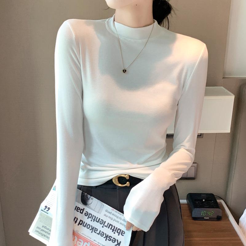 Long Sleeve Female Cold Basic Warm T-shirt Modal Bottoming Shirt Solid Color Autumn Half-high Neck Round Neck Small Collar Tops