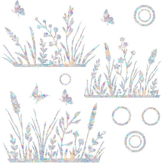 36PCS Circle Window Clings - Anti-Collision Window Decals To Save Birds from Window Collisions,Non Adhesive Prismatic Vinyl Window Clings, Rainbow