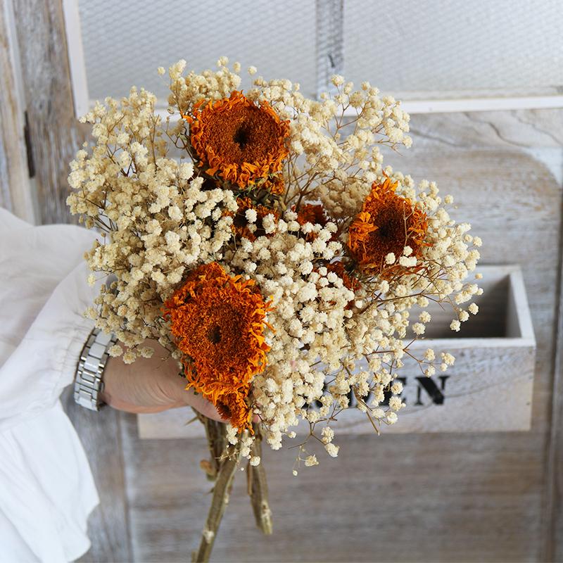Sunflower Teddy Dried Flower Bouquet - Yunnan Natural Air-Dried Arrangement for Living Room Decor