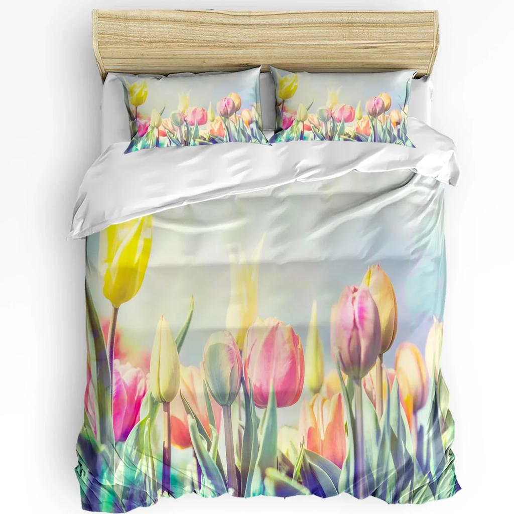 Watercolor Sakura Pink Flower Duvet Cover Bed Bedding Set Home Textile Quilt Cover Pillowcases Bedroom Bedding Set No Sheet