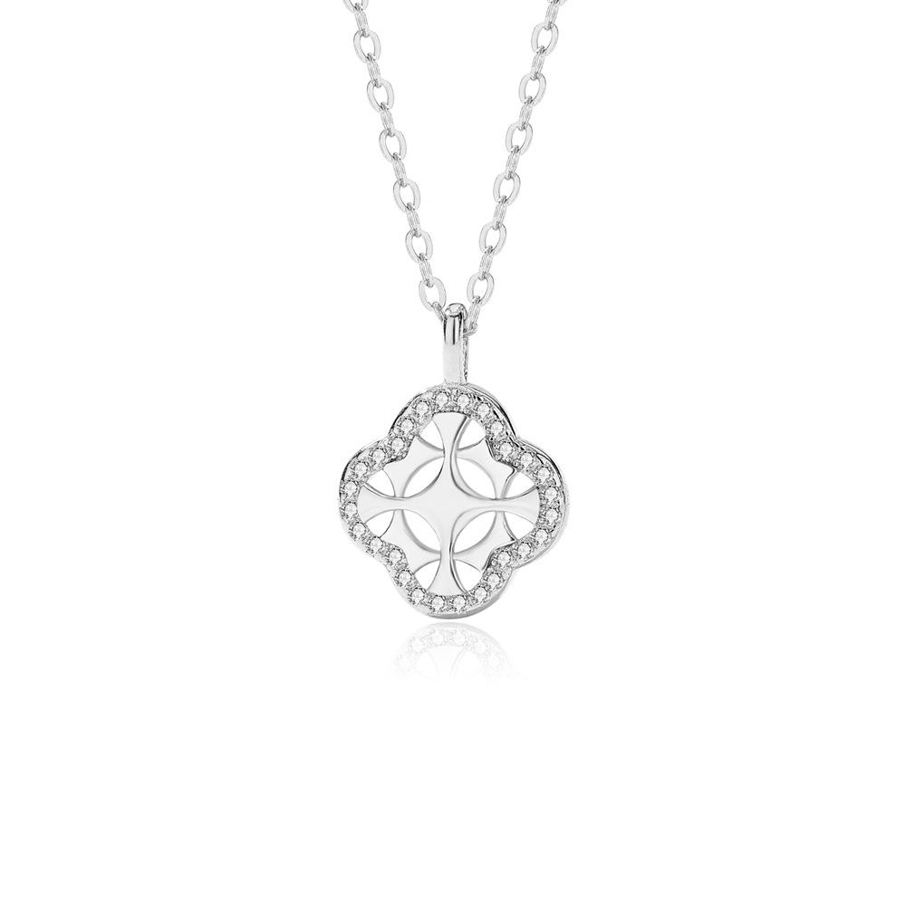 925 Sterling Silver Four-Leaf Clover Necklace Women'S 18K Rose Gold Hollow Pendant Lucky Grass Collarbone Chain