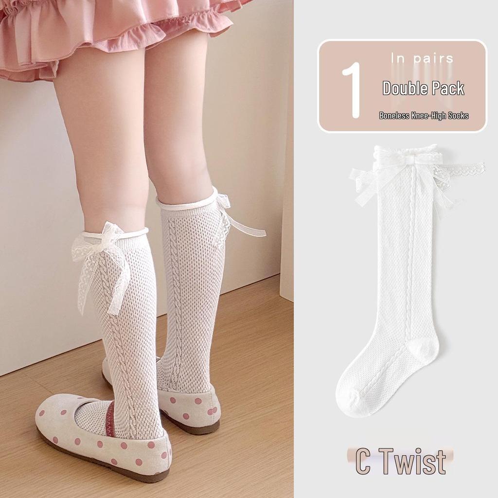 Minliu Mädchen Weiße Schleife Kniehohe Prinzessin Socken - Dünn, Nahtlos, gekämmte Baumwolle für den Sommer.