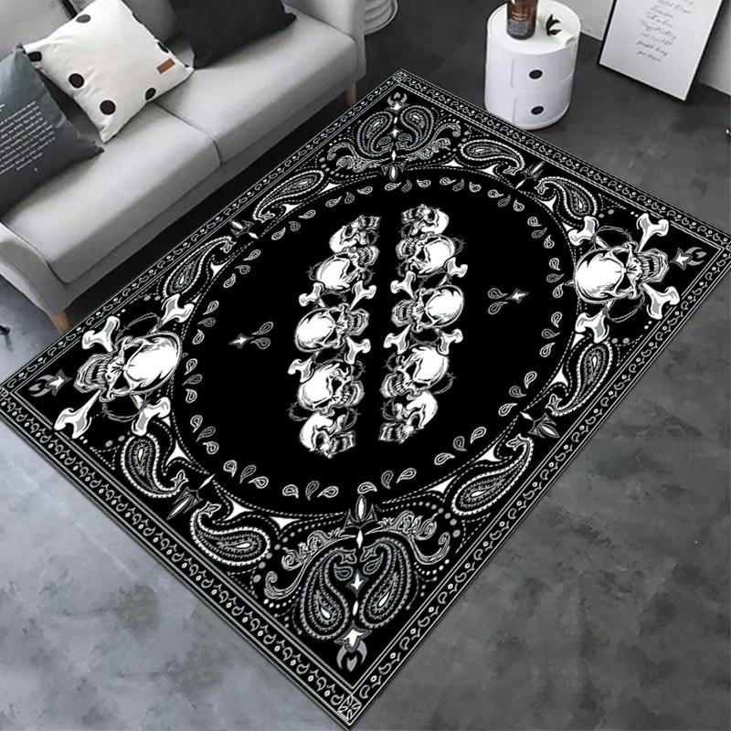 1PC Skull Dark Gothic Pattern Printed Carpet Rug for Living Room Bedroom Home Sofa Decoration,Non-slip Floor Mat Floor Mat