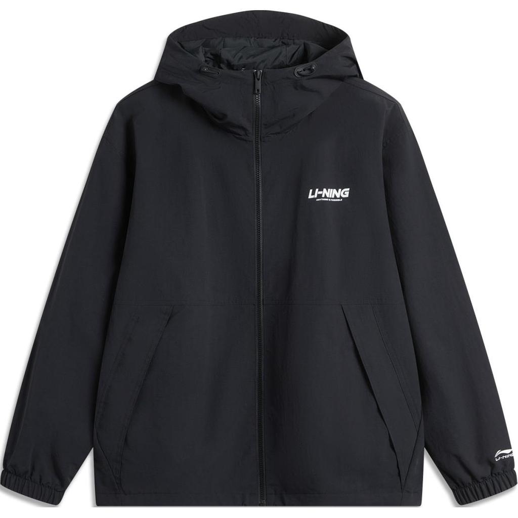 Li-Ning Lettuce Edge Water-Resistant Windproof Comfortable Casual Color-Block Hooded Letter Zipper Jacket Unisex Jacket Black AFDU955-3