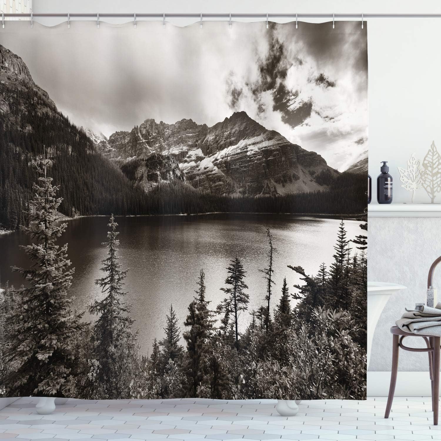 

Ambesson Gray Shower Curtain Vintage Natural Design Home Smooth Oak Texture Picture, Fabric Bathroom Decoration Suit With Hook W90*H180(CM)-1 Pcs