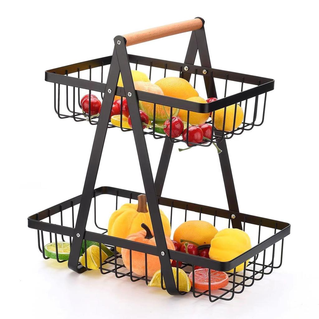 Detachable Double-Layer Wrought Iron Fruit and Snack Basket for Kitchen Countertop Storage