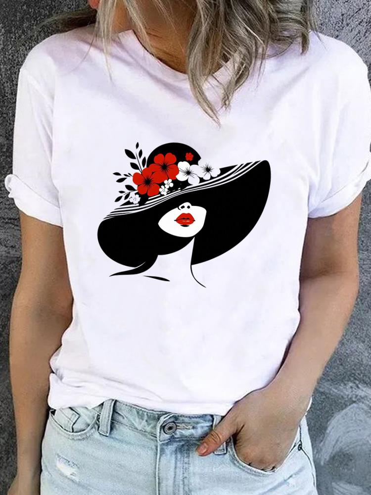 (Asian Size) Watercolor Flower Short Sleeve T-shirts Printed Clothing Lady Female Top Casual T Shirt Fashion Women Graphic Tee