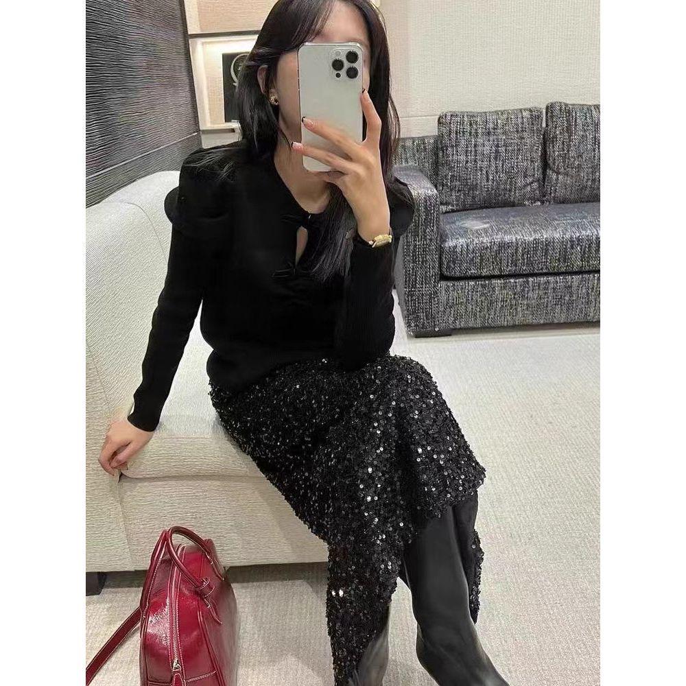 Winter Soft Slim Hollow-Out Knit Sweater with Bow Detail