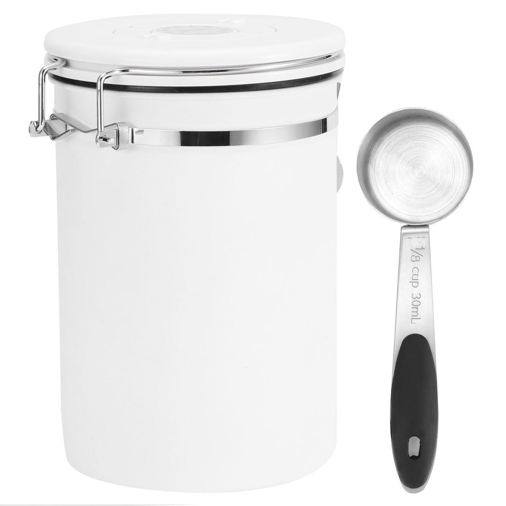 1.8L 304 Stainless Steel Sealing Can Airtight Storage Container with Spoon for Coffee Beans Tea Dried FruitWhite Jar