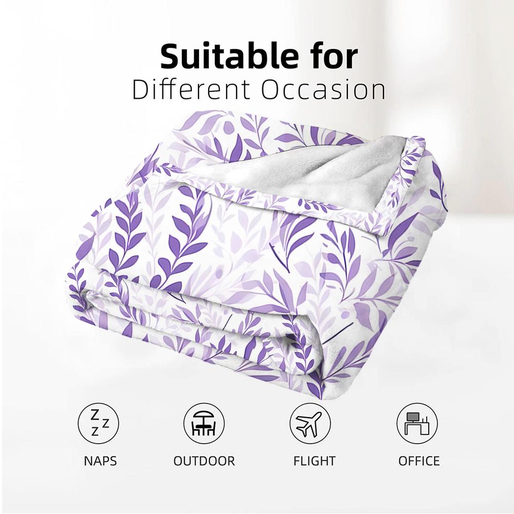 Lavender Leaf Texture Anime Cartoon Flannel Blanket Soft Warm Throw for Bedroom Sofa Car Kids Holiday Gift