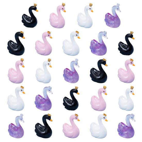 24 Pcs Mini Swan Figurine Miniature Resin Animal Ornaments for Fairy Garden Moss