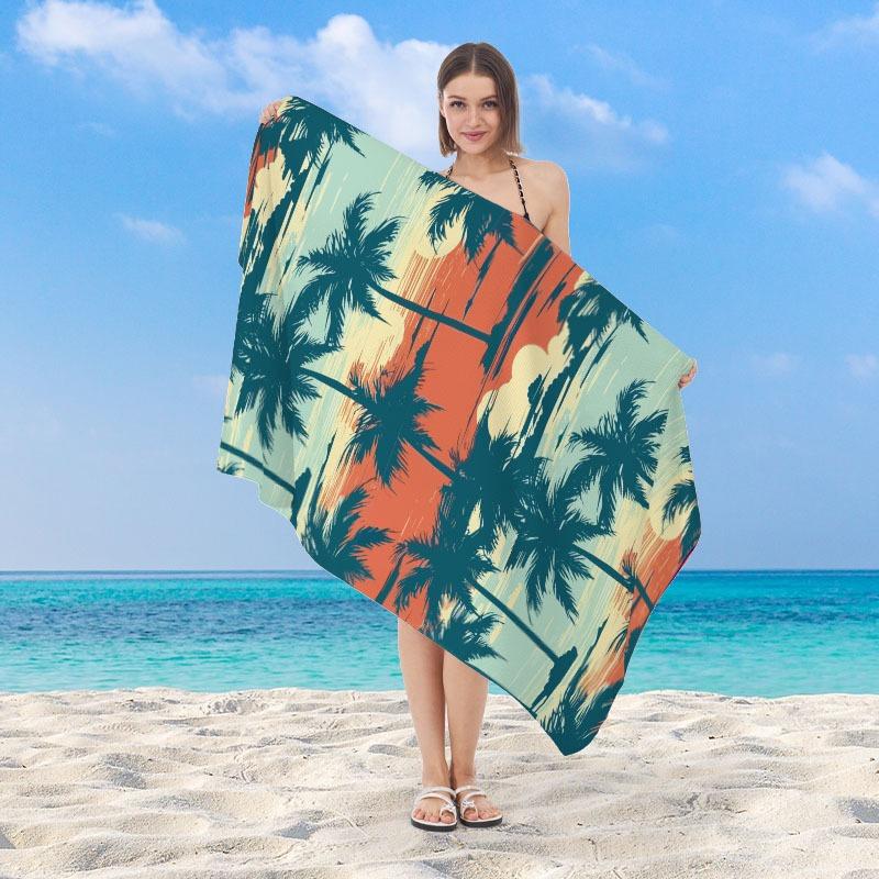 Tropical Sunset Palm Tree Polyester Beach Towel Quick Dry Sand Free Bath Towel For Summer Vacation Swim Pool Seaside Surf