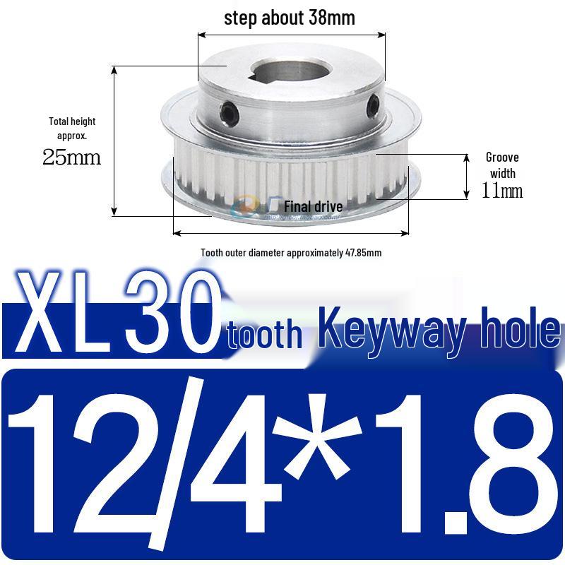 Synchronous Pulley XL, 30 Teeth, BF Type, Groove 11mm, Keyway Bore 5-25mm, Boss with Setscrew
